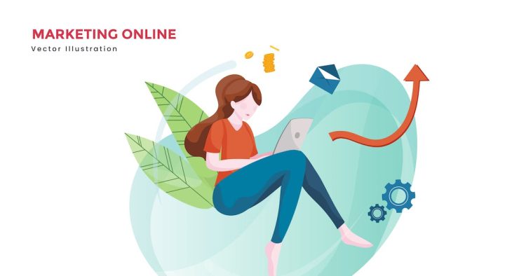 Woman online marketing vector illustration